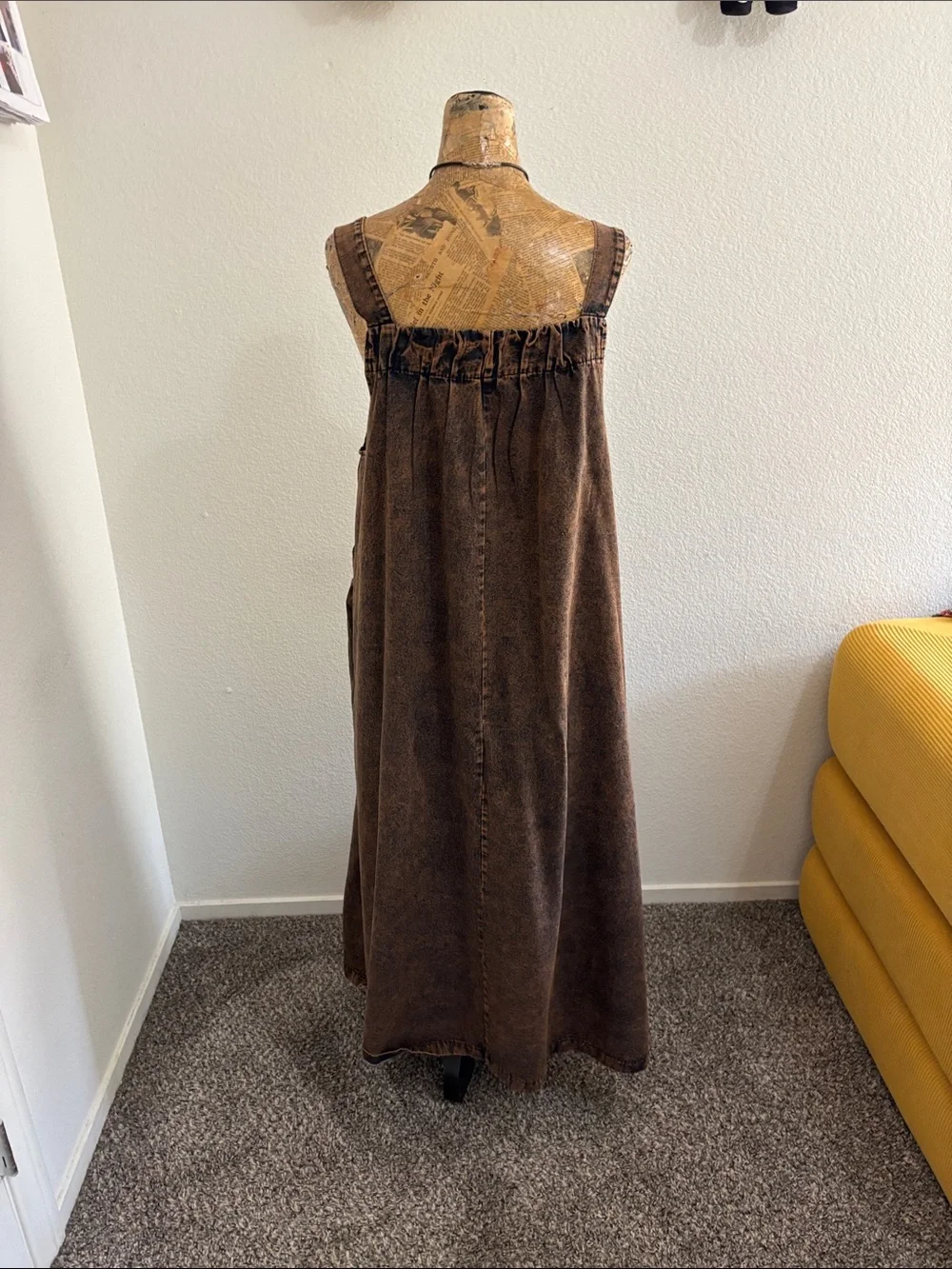 Apron styled maxi dress M acid washed boho Lagenlook suspenders Y2K fall whimsy